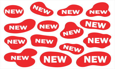 Collection of Red Blob Stickers and Labels with White "NEW" Text Vector Badges