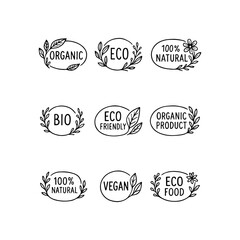 Hand drawn organic eco friendly product labels and badges collection