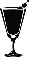 Black Silhouette of Martini Cocktail Glass with Cherries Garnish Vector | Monochrome Drink Icon