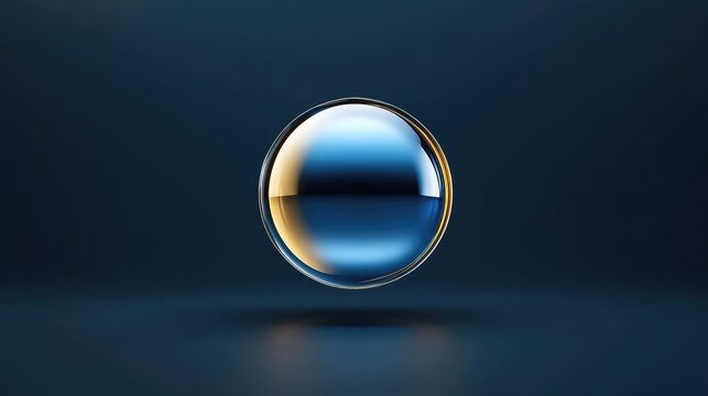 visualization of a in a state of superposition, represented as a perfect sphere that is simultaneously shimmering, solid, and translucent, half blue and half gold, levitating in a dark, empty space, 