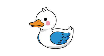 A cute cartoon duck with blue wings and pink cheeks.