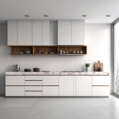 Fototapeta premium Modern Minimalist Kitchen Design with Marble and Wood Accents