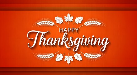 Happy thanksgiving text with autumn leaves and wheat ears on a wooden background, celebrating the harvest season and gratitude