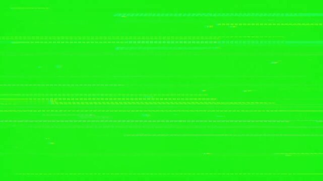 Green Screen Glitch Distortion Effect. VHS Static Transition Overlay Animation for Video Editing. Chromakey Digital Noise Flash Clip