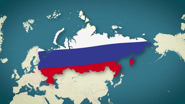 Map of Russian Federation, Russia - Map Animation - Russian Federation from World Map with flag - Vox Map Style - Federal Subjects of Russia - Infographic & Documentary Ready - 4K