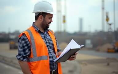 Fototapeta premium Site engineer on a construction site. High quality