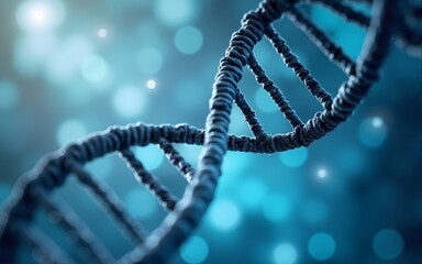 Abstract representation of DNA with a modern laboratory background, symbolizing biotechnology and genetic research. High quality