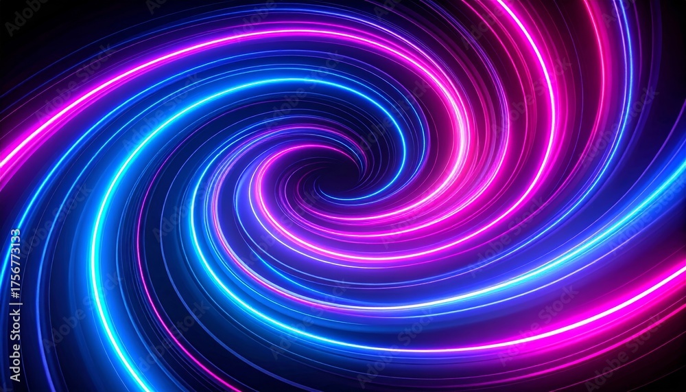 Wall mural abstract digital art with a vibrant purple and pink spiral design, creating a twirl of light and ene