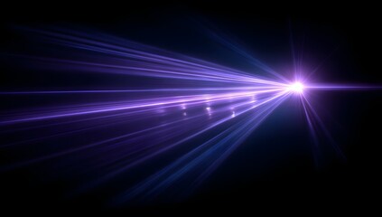 Vibrant purple light beams emanating from a bright source against a deep black background creating a stunning visual effect