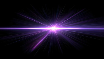 Brilliant purple light flares outward from a central point creating a radiant starburst effect against a deep black background