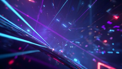 Abstract digital art featuring vibrant neon light streaks and glowing particles in a dark futuristic and energetic atmosphere