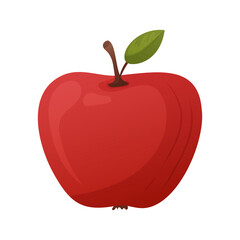 Bright red apple with a stem and green leaf, healthy eating and fresh fruit