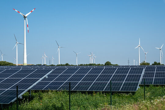 Wind turbines and solar panels seen in Germany