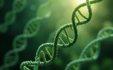 concept of green biotechnology or synthetic biology, graphic of plant with DNA. High quality