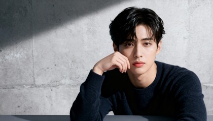 頬杖をついて物思いにふける若い男性