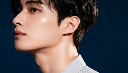 若い男性の美しい横顔と肌のクローズアップ