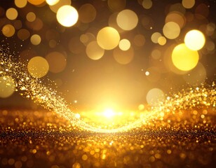 Abstract Christmas background with golden bokeh lights and bright holiday glitter