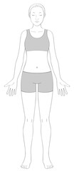 全身の女性線画イラスト（正面・服グレー）