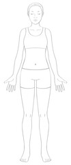 全身の女性線画イラスト（正面・色なし）