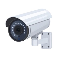 Cartoon-style image of a white surveillance camera, isolated on white
