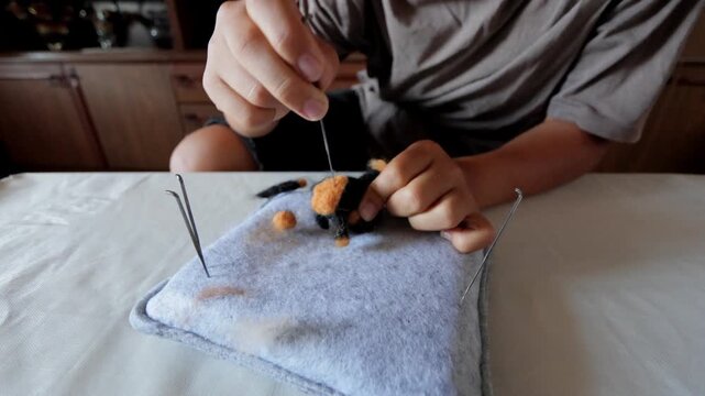 Sculpting felt with precision, Detailed creation of felt animal features, Calm studio setting where craftsmanship transforms wool into realistic animal representations