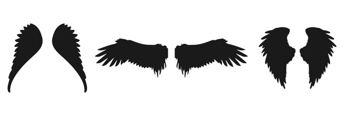 Three pairs of wings and angel wings isolated on transparent background isolated on white background