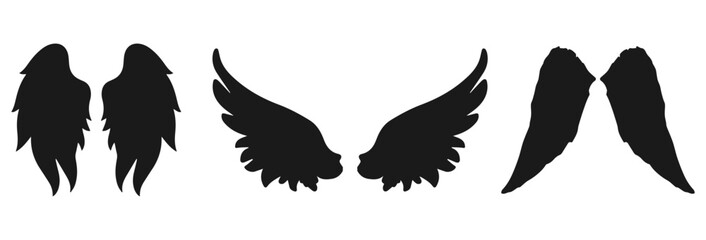 Collection of angel wings and bird wings silhouettes isolated on white background isolated on transparent background