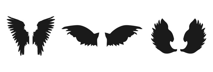 Three pairs of stylized wings isolated on white background isolated on transparent background