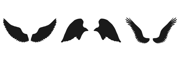 Three pairs of stylized wings isolated on transparent background isolated on white background