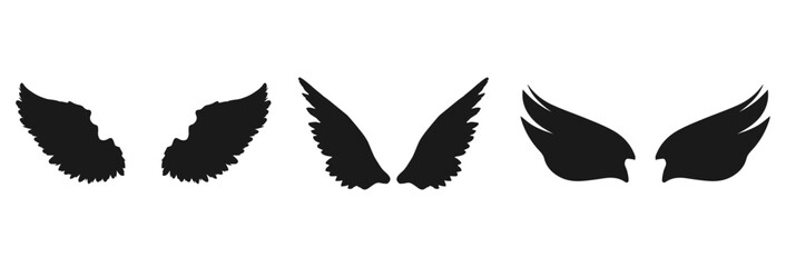 Collection of wing silhouettes isolated on white background isolated on transparent background