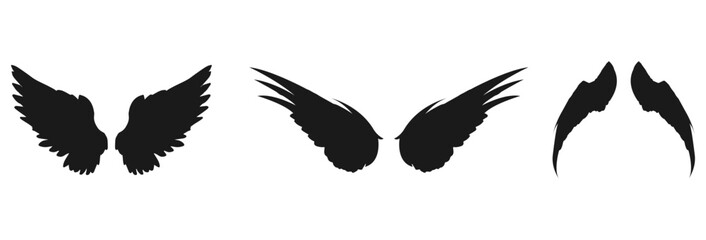 Collection of wing silhouettes isolated on transparent background isolated on white background