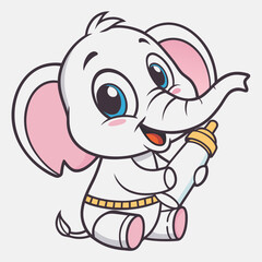 Fototapeta premium cute baby elephant wearing a diaper holding a milk bottle
