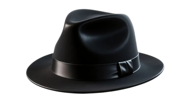Vintage fashion accessory: classic black felt top hat, bowler hat, and fedora isolated on white