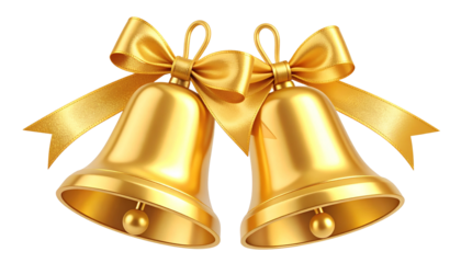 Two Bells with Ribbon, Isolated on Transparent Background