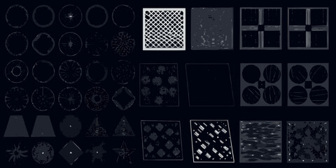 Collection of abstract geometric shapes and textures in dark tones