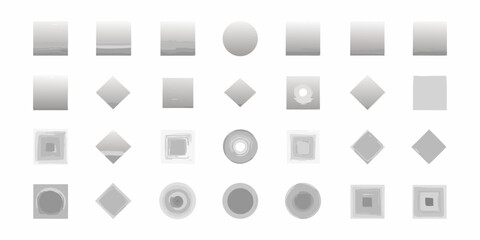 Collection of geometric shapes with subtle textures and gradients on white background