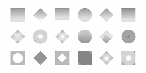 Collection of geometric shapes including squares circles and diamonds with subtle textures and gradients