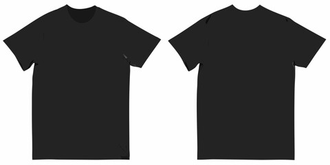 Blank black t shirt front and back view isolated on white background for mockups