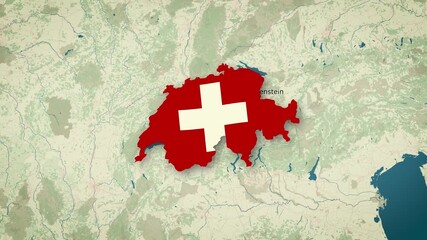 Map of Swiss Confederation, Switzerland - Map Animation - Swiss Confederation from World Map with flag - Vox Map Style - Cantons of Switzerland - Infographic & Documentary Ready - 4K
