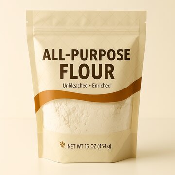 Flour Packaging Isolated on Blank White No Background All-Purpose White Flour Bag Template Generative Illustration