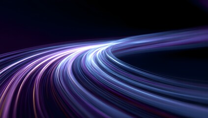 Abstract streaks of light flowing in a dynamic curve against a dark background with purple and blue tones