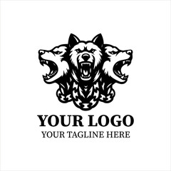 Fototapeta premium Cerberus Logo Vector – Minimalist Black Silhouette of Three-Headed Mythical Guardian Dog, Flat 2D Design for Power, Protection, and Strong Branding Concepts