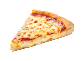 Delicious pepperoni and cheese pizza slice with golden crust and melted cheese, isolated PNG set with transparent background