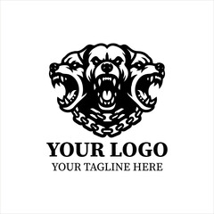 Cerberus Logo Vector &ndash; Minimalist Black Silhouette of Three-Headed Mythical Guardian Dog, Flat 2D Design for Power, Protection, and Strong Branding Concepts