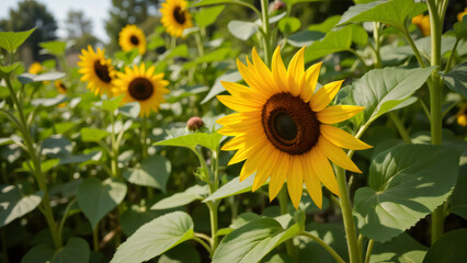 Vibrant sunflowers in full bloom on a sunny summer day in the field