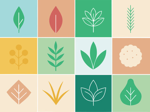 set of green vector leaves icons for nature and eco design
