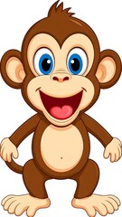Fototapeta premium Cheerful cartoon primate, with brown fur, blue eyes, and open mouth smile