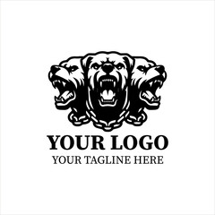 Cerberus Logo Vector &ndash; Minimalist Black Silhouette of Three-Headed Mythical Guardian Dog, Flat 2D Design for Power, Protection, and Strong Branding Concepts