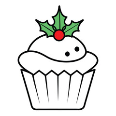 Christmas cupcake with holly decorations