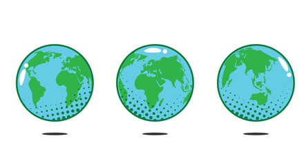 Playful Cartoon Earth Globe with Halftone Shadow in Different Positions